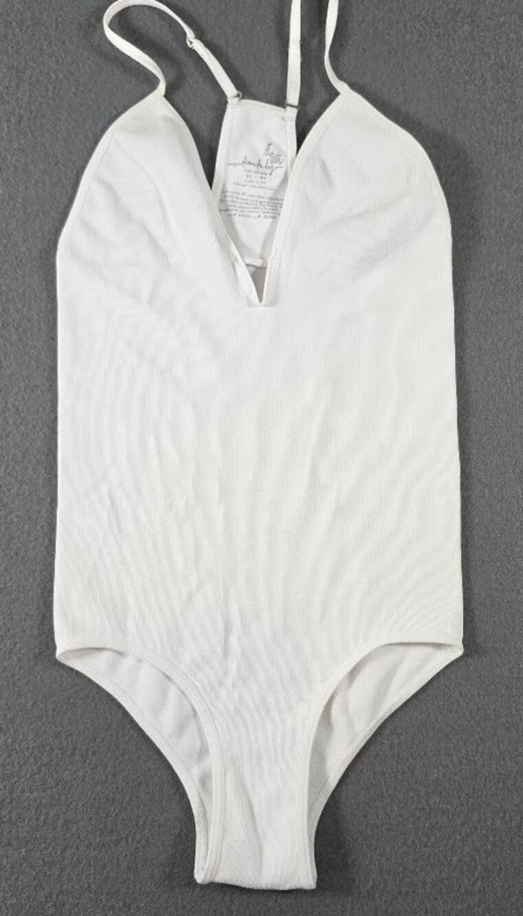 Intimately Free People Ribbed Cami Bodysuit White XS/S Racerback Thong Keyhole